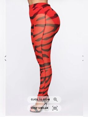 Fashion Nova Red and Black Animal Print Leggings